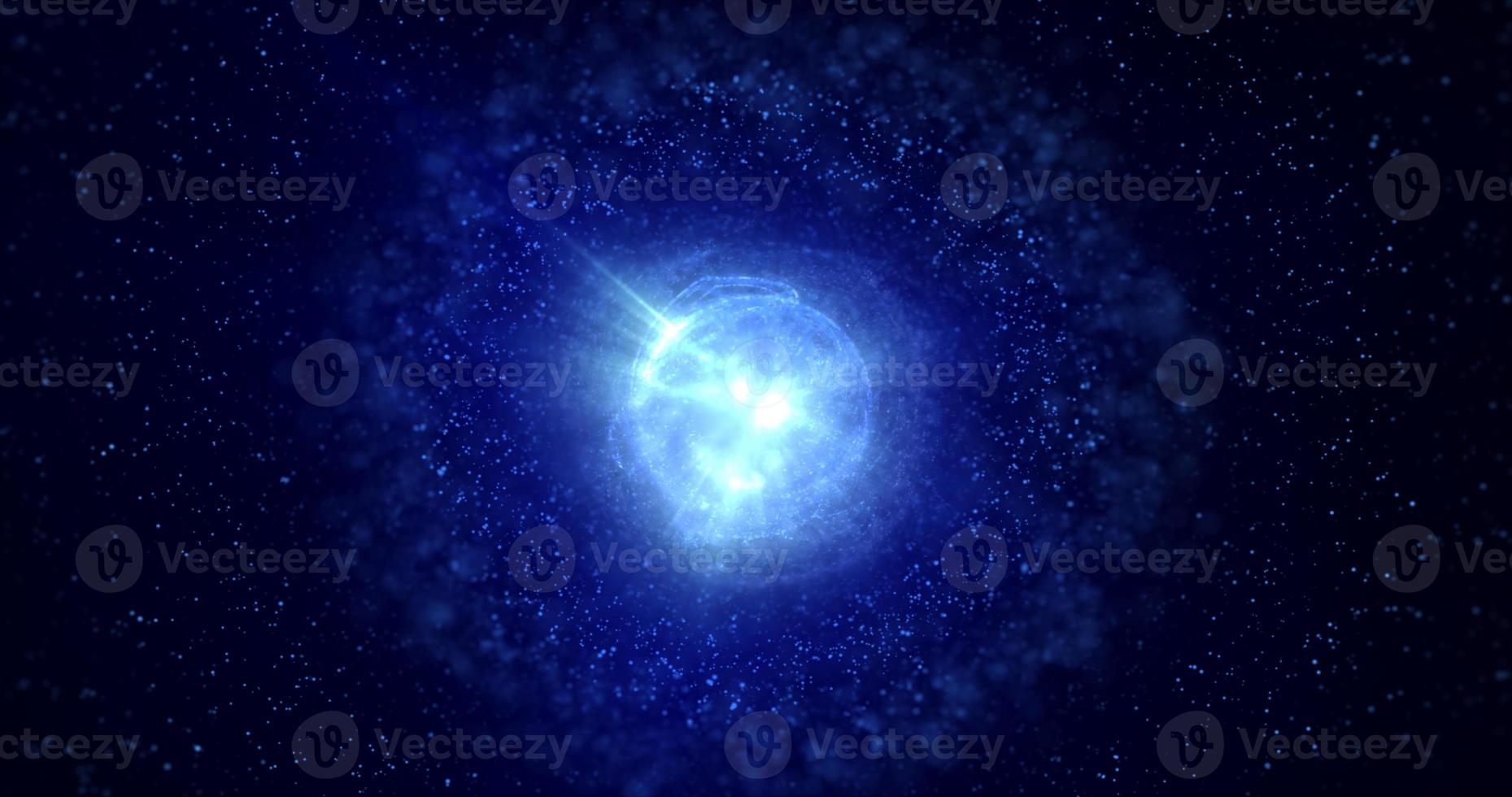 astratto futuristico raggiante blu leggero il giro sfera cosmico stella a partire dal Magia alto Tech energia su spazio galassia sfondo. astratto sfondo foto