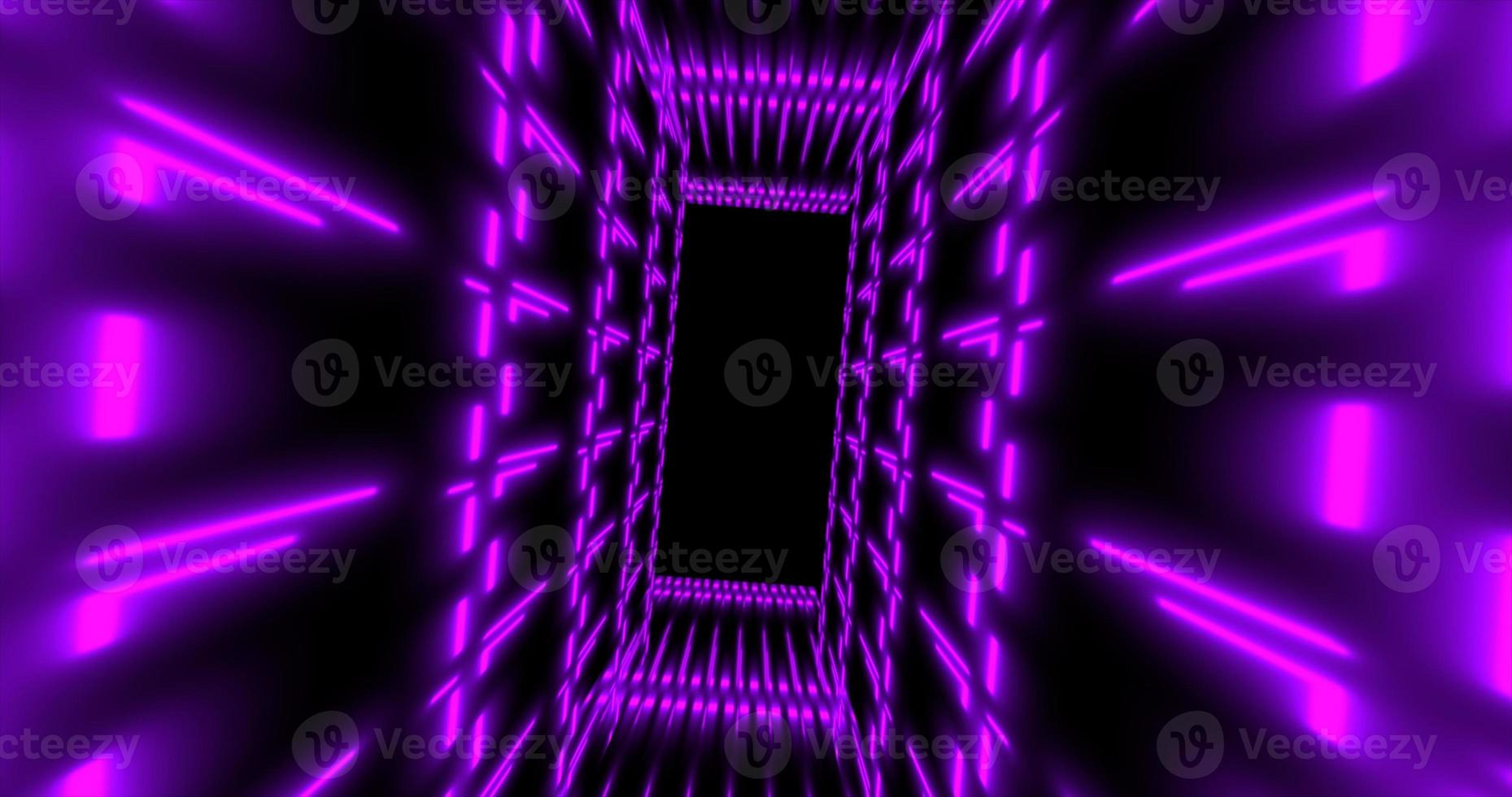 astratto viola futuristico tunnel piazza rettangolare griglia di raggiante neon Linee digitale bellissimo magico energia su un' buio sfondo. astratto sfondo foto