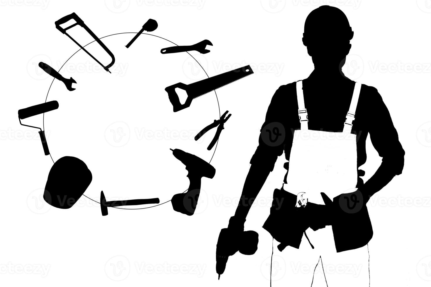 azione Immagine di maschio costruzione lavoratore al di sopra di bianca sfondo foto