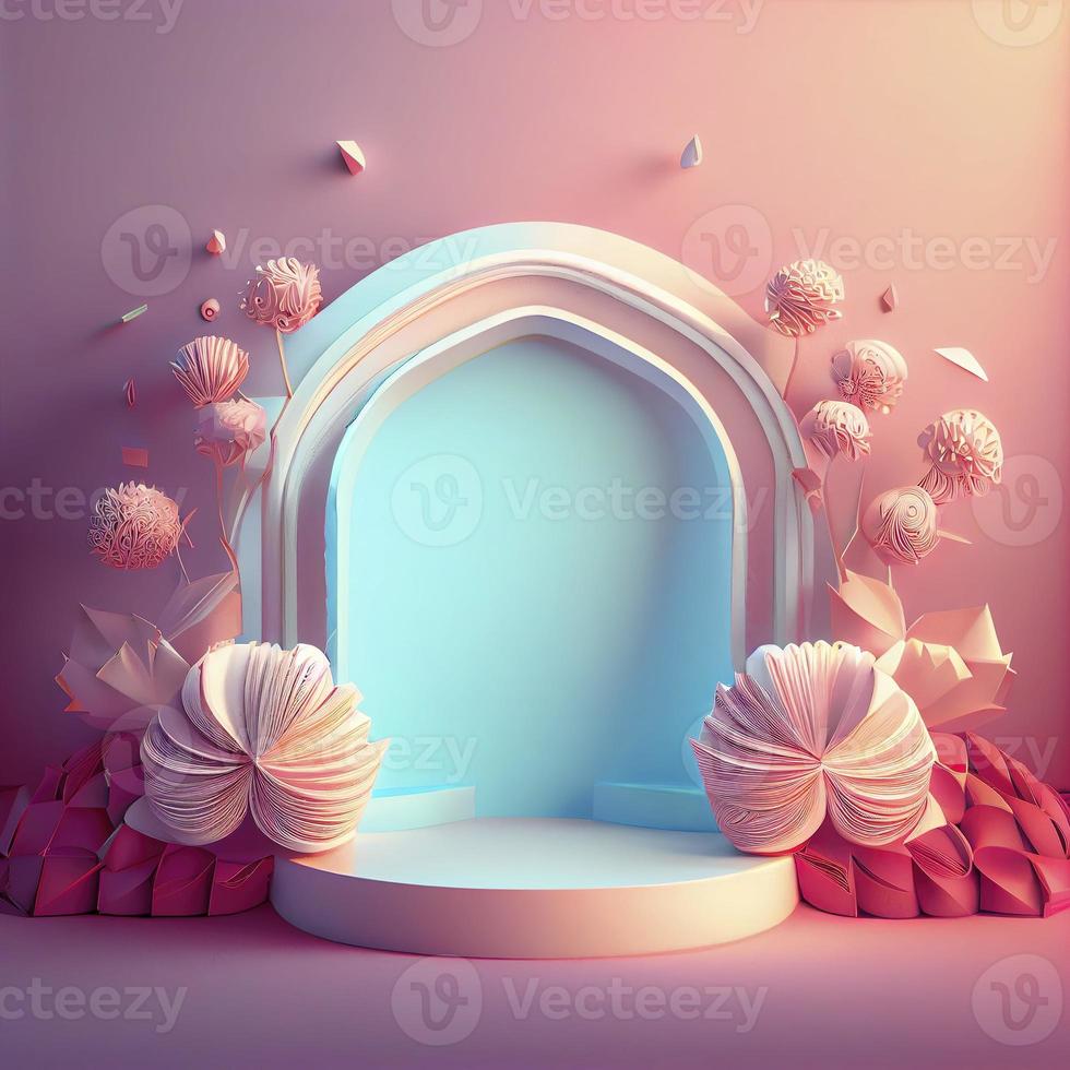 rosa podio 3d illustrazione per Prodotto Schermo foto