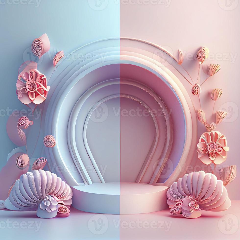 3d illustrazione di podio con floreale ornamento per Prodotto promozione foto