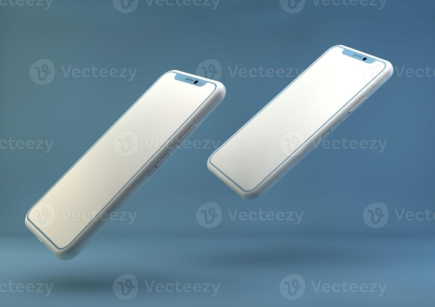 smartphone frameless modello. 3d rendere di marca nuovo i phone nel argento colore - modello con vuoto schermo per applicazione presentazione. foto