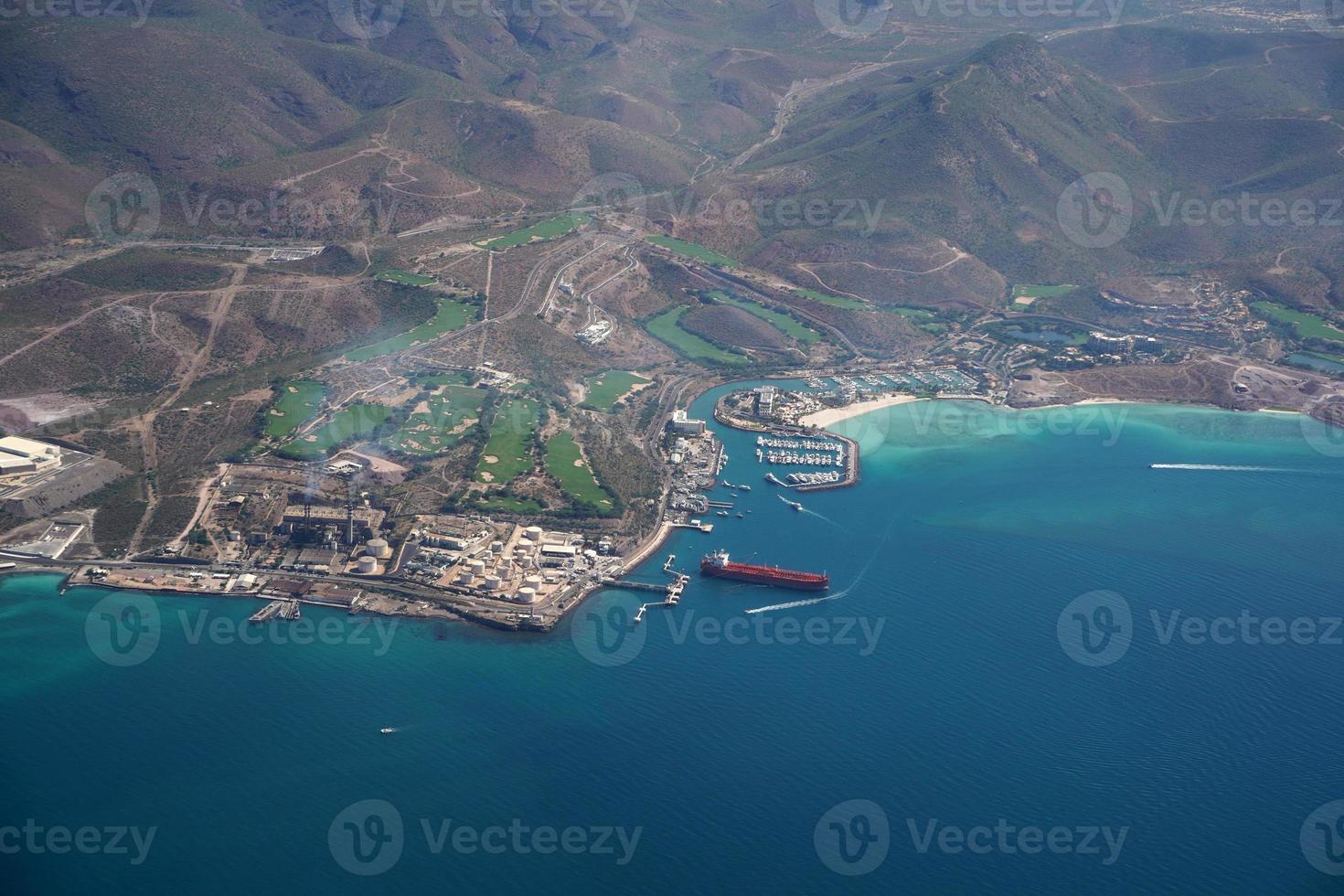 golf corso la paz baja California sur Messico aereo panorama a partire dal aereo pichilingue porto foto