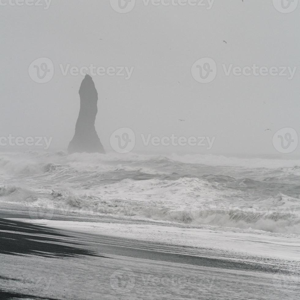 solitario roccia su Islanda spiaggia monocromatico paesaggio foto