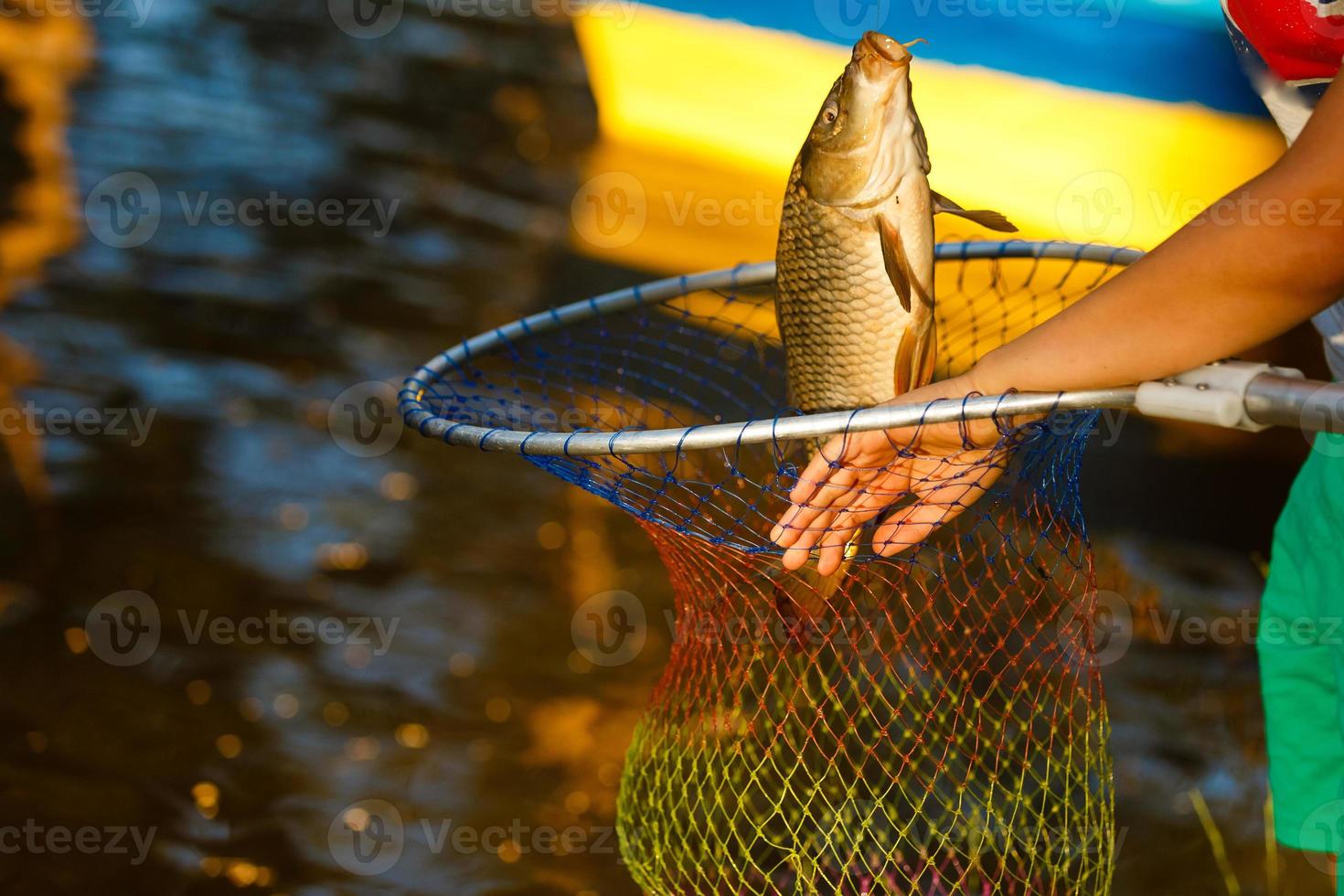 pescatore mentre pulizia il a rete a partire dal il pesce a Alba foto