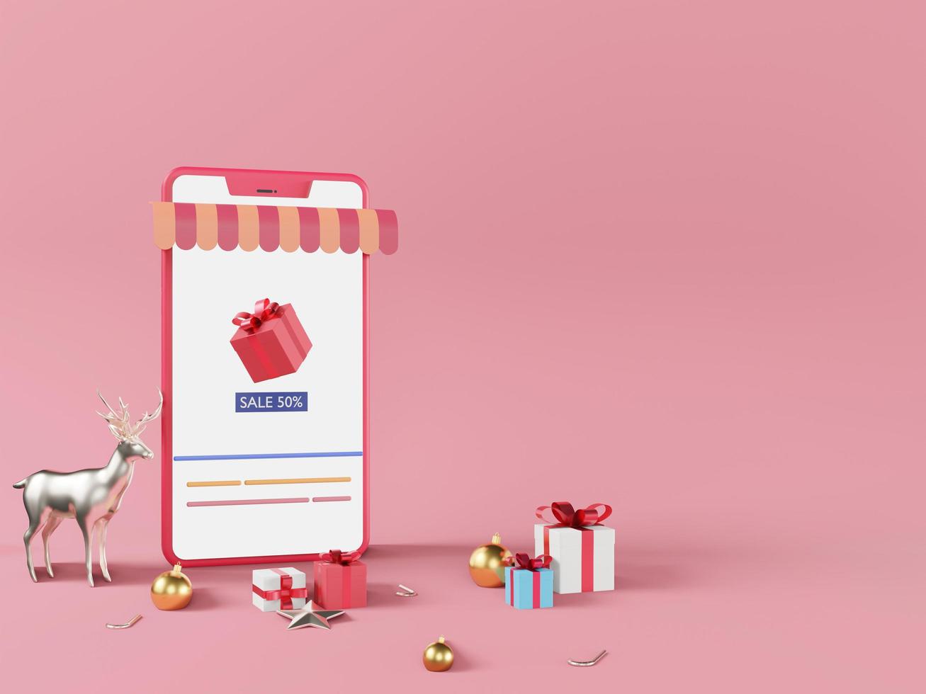 design e-commerce con confezione regalo quadrata bianca su sfondo rosa foto