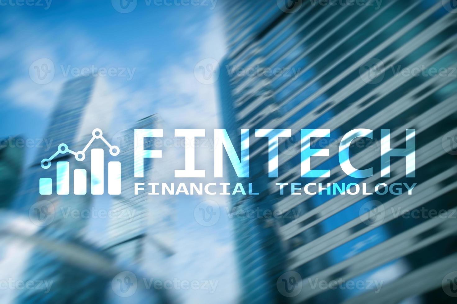 Fintech - finanziario tecnologia, globale attività commerciale e informazione Internet comunicazione tecnologia. grattacieli sfondo. hi-tech attività commerciale concetto. foto