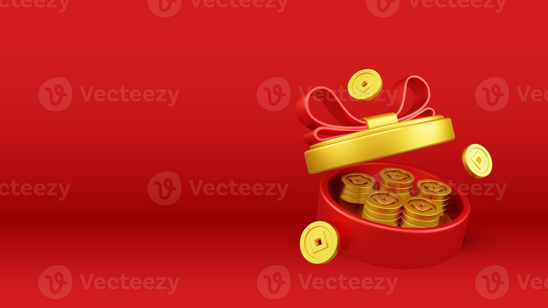 Cinese nuovo anno 3d illustrazione con ornamento per evento promozione sociale media atterraggio pagina regalo scatola monete per Cinese nuovo anno celebrazione foto