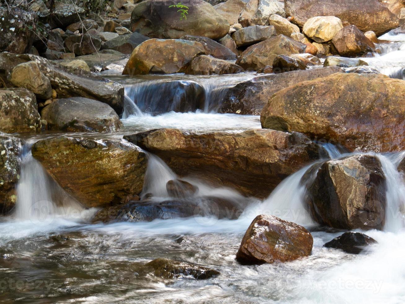 bellissimo cascata con sfocato cristallino acque fotografato nel lungo esposizione foto