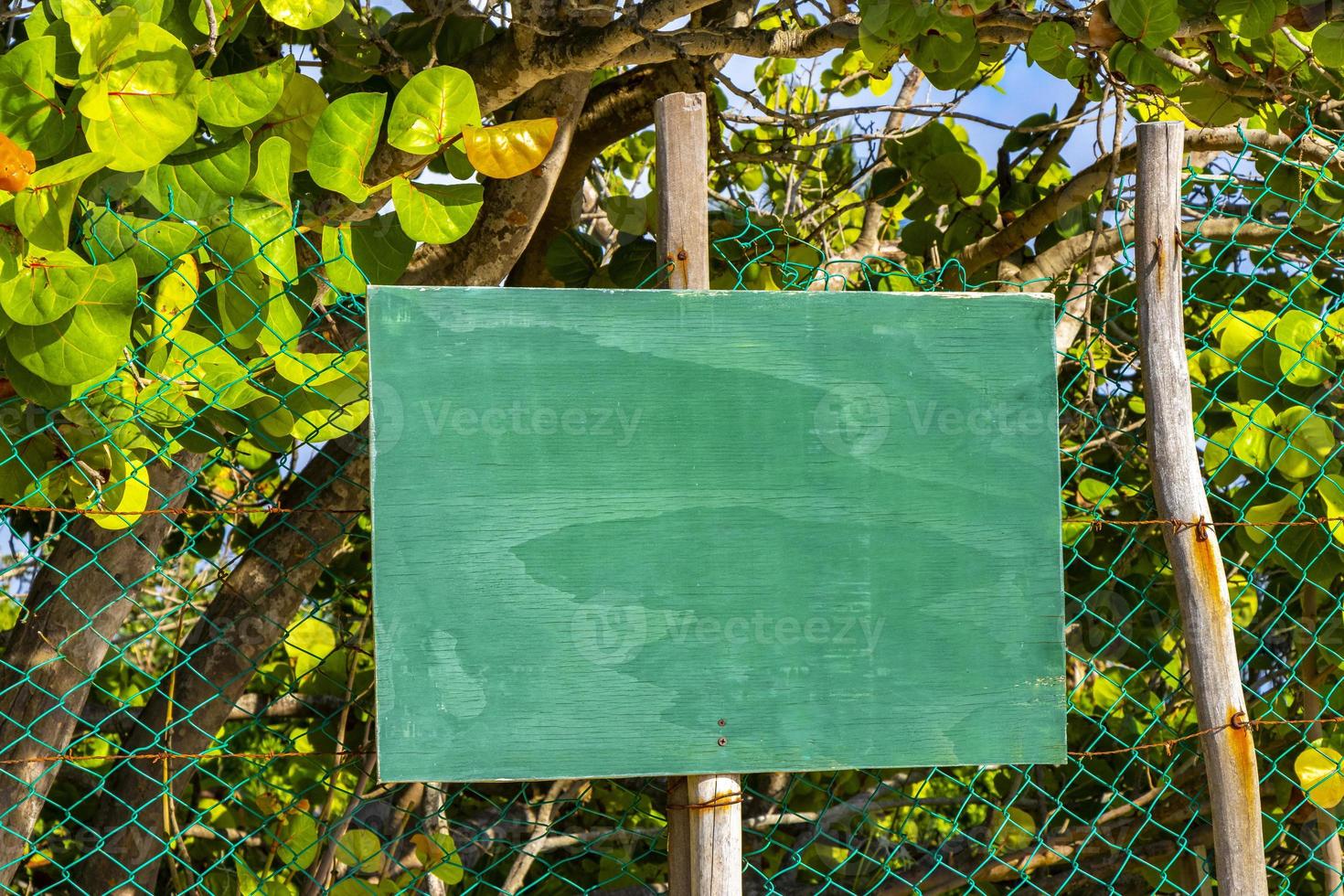 verde turchese vuoto cartello per etichettatura su spiaggia natura Messico. foto