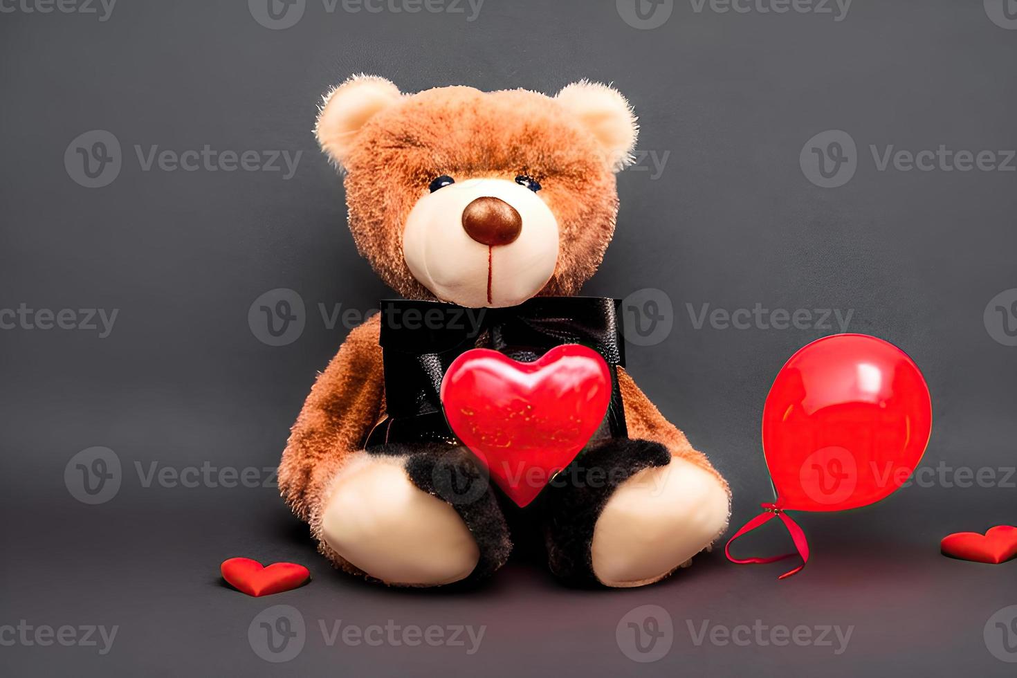 contento San Valentino giorno con un' orsacchiotto orso e rosso Palloncino foto