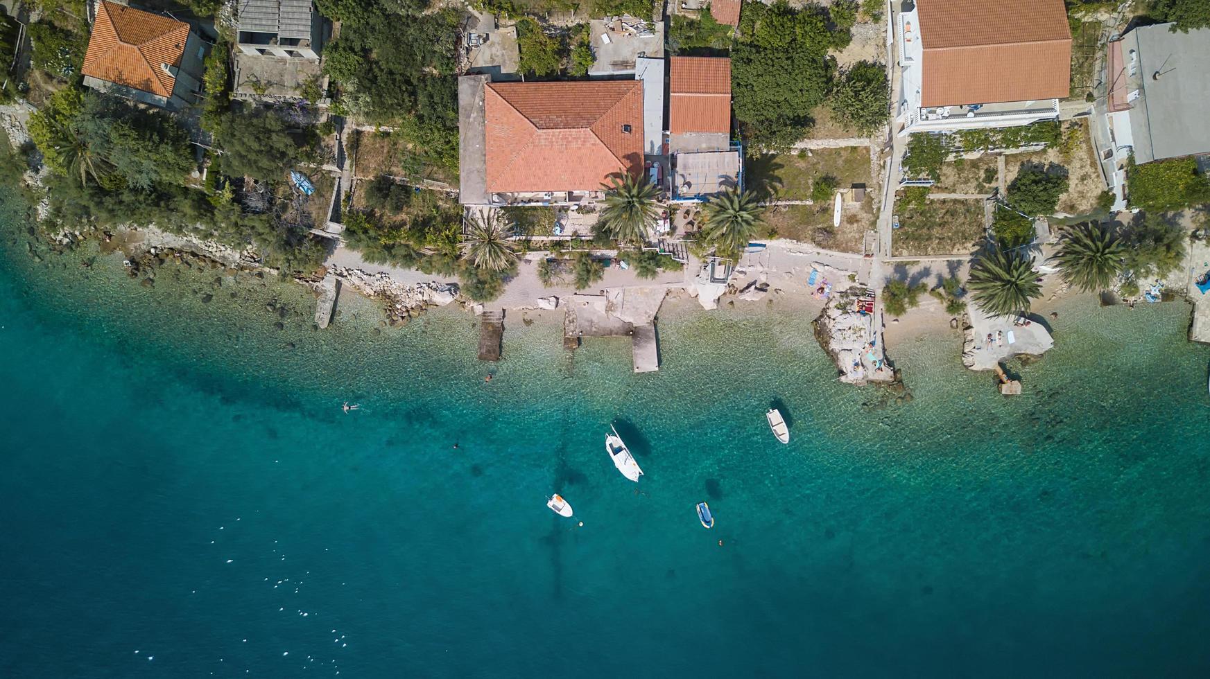 fotografia aerea di barche sull'acqua accanto alle case foto