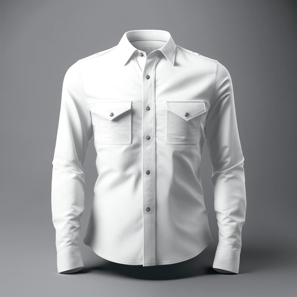 bianca manica lunga campo camicia modello, 3d rendering, 3d illustrazione foto