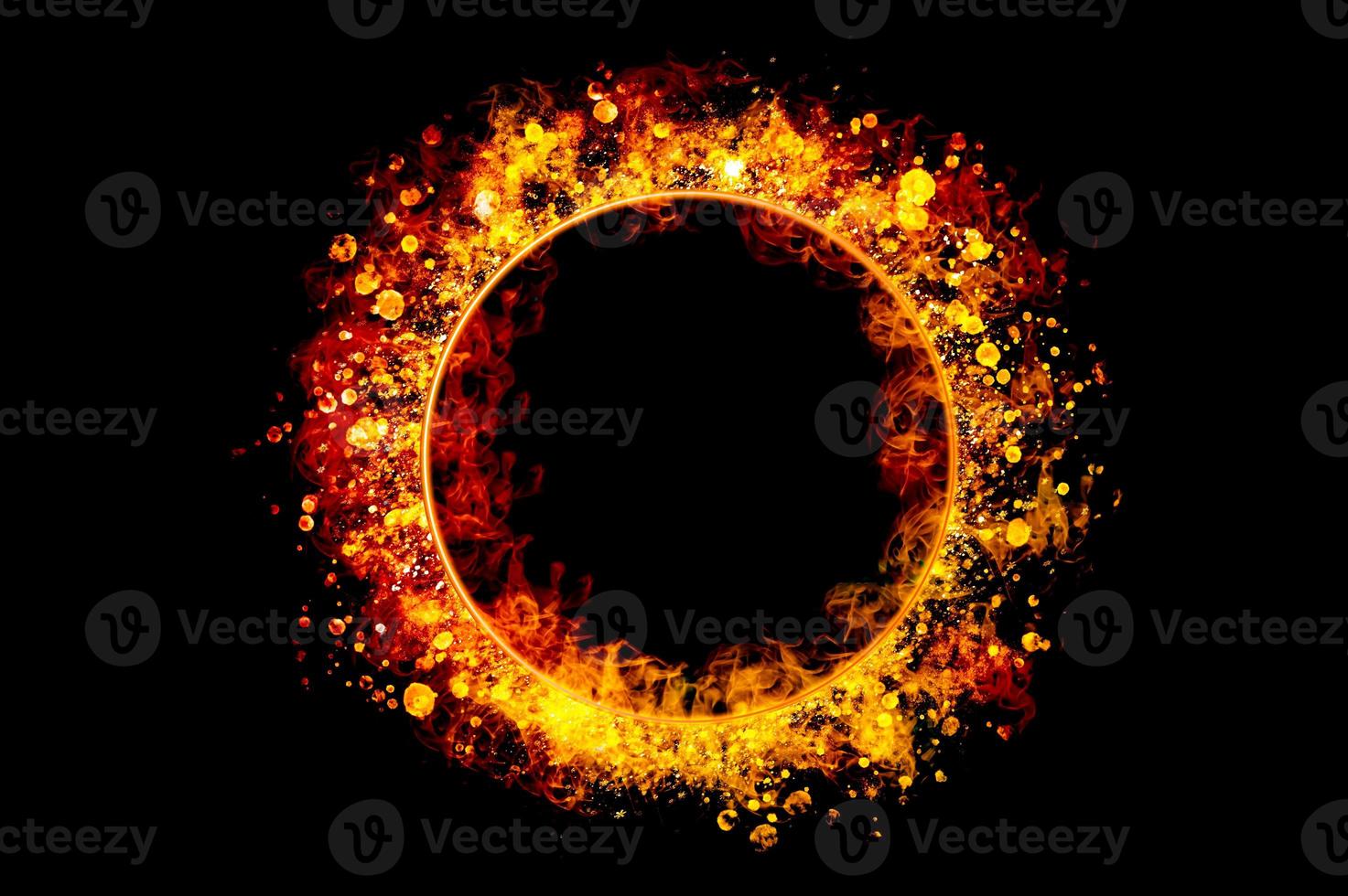 arancia fiamma cerchio telaio su nero sfondo foto