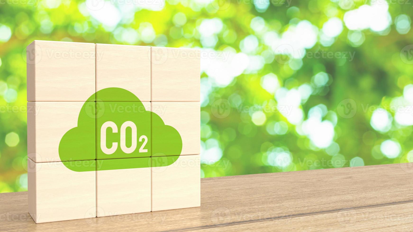 il co2 icona su legna cubo per ambientale concetto 3d interpretazione foto