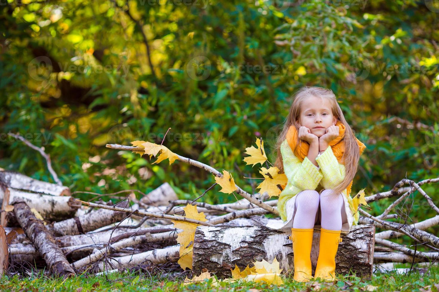 adorabile bambina all'aperto alla bella giornata d'autunno foto