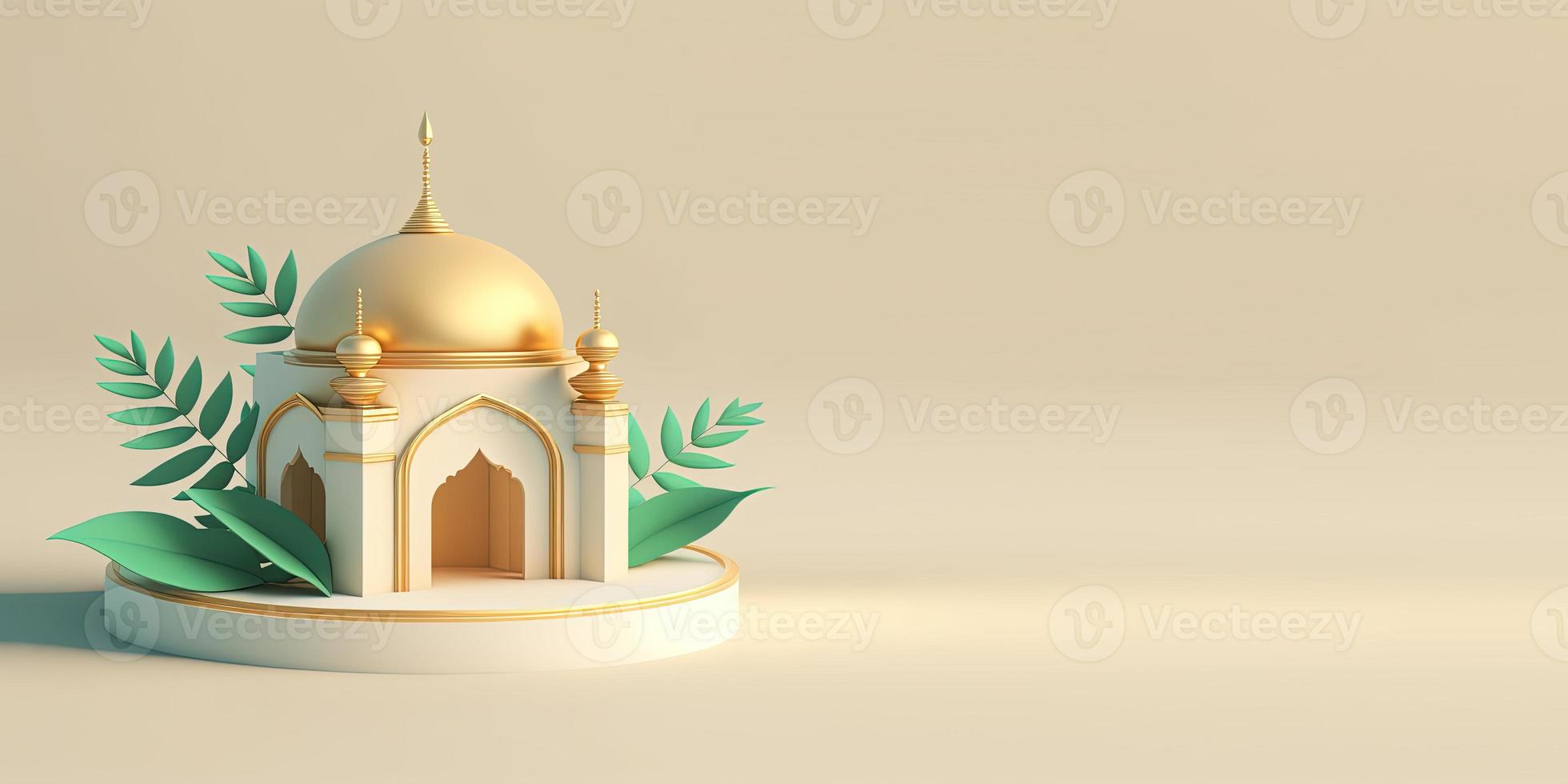 d'oro 3d moschea illustrazione per Ramadan saluto bandiera foto
