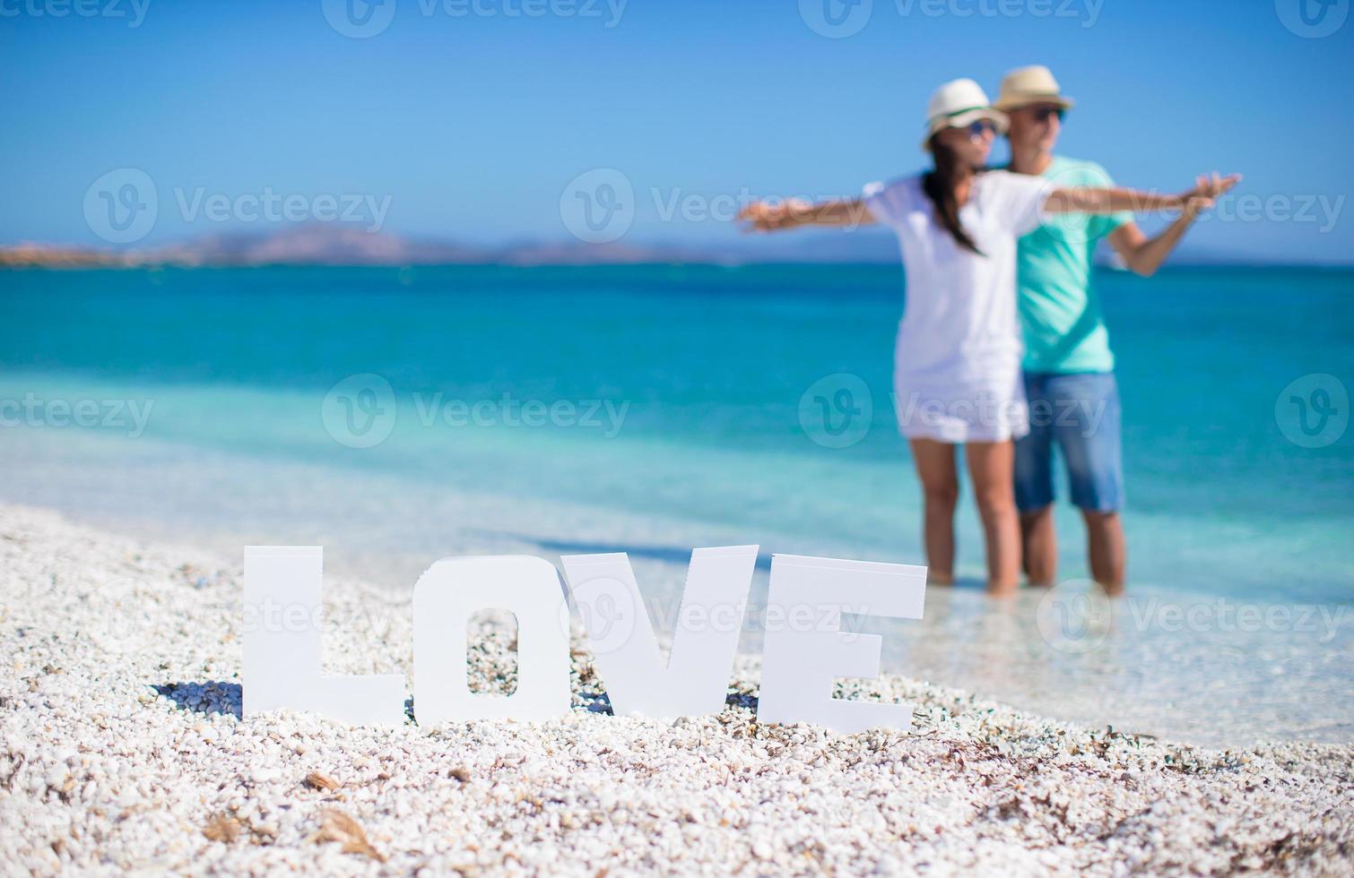 giovane contento famiglia su il spiaggia durante estate vacanza foto