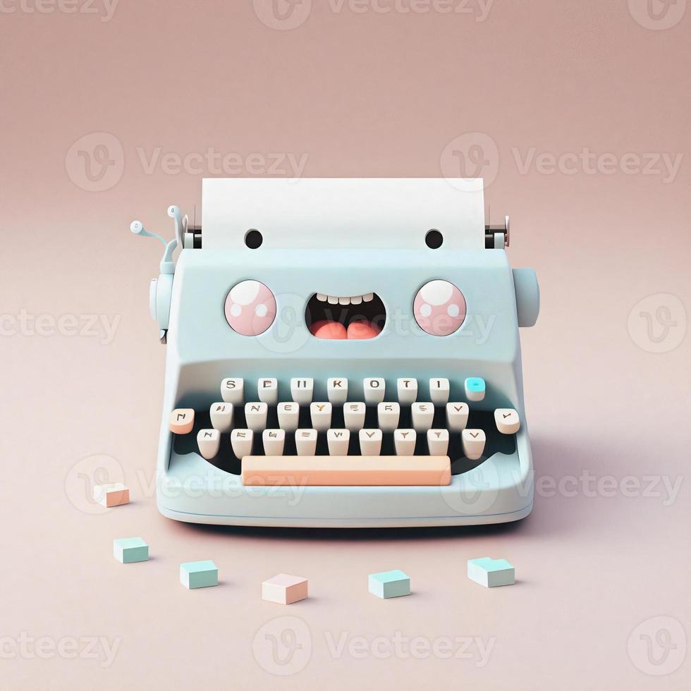 carino capriccioso 3d macchina da scrivere icona personaggio Perfetto per scrivere, letteratura progetti, sito web icone, App pulsanti, marketing materiali. adorabile simile a un cartone animato disegno, allegro colori, amichevole esprimere foto