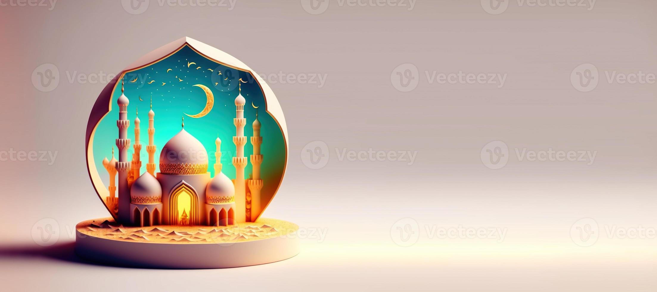 moschea 3d illustrazione per eid islamico Ramadan bandiera con copia spazio foto