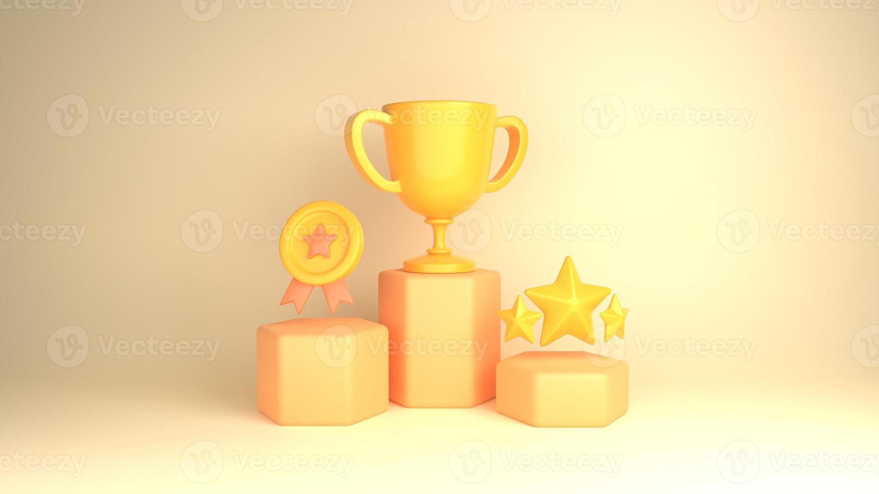 3d cartone animato interpretazione di campione trofeo. sport premio e successo concetto. cartone animato gioco premio icona. foto