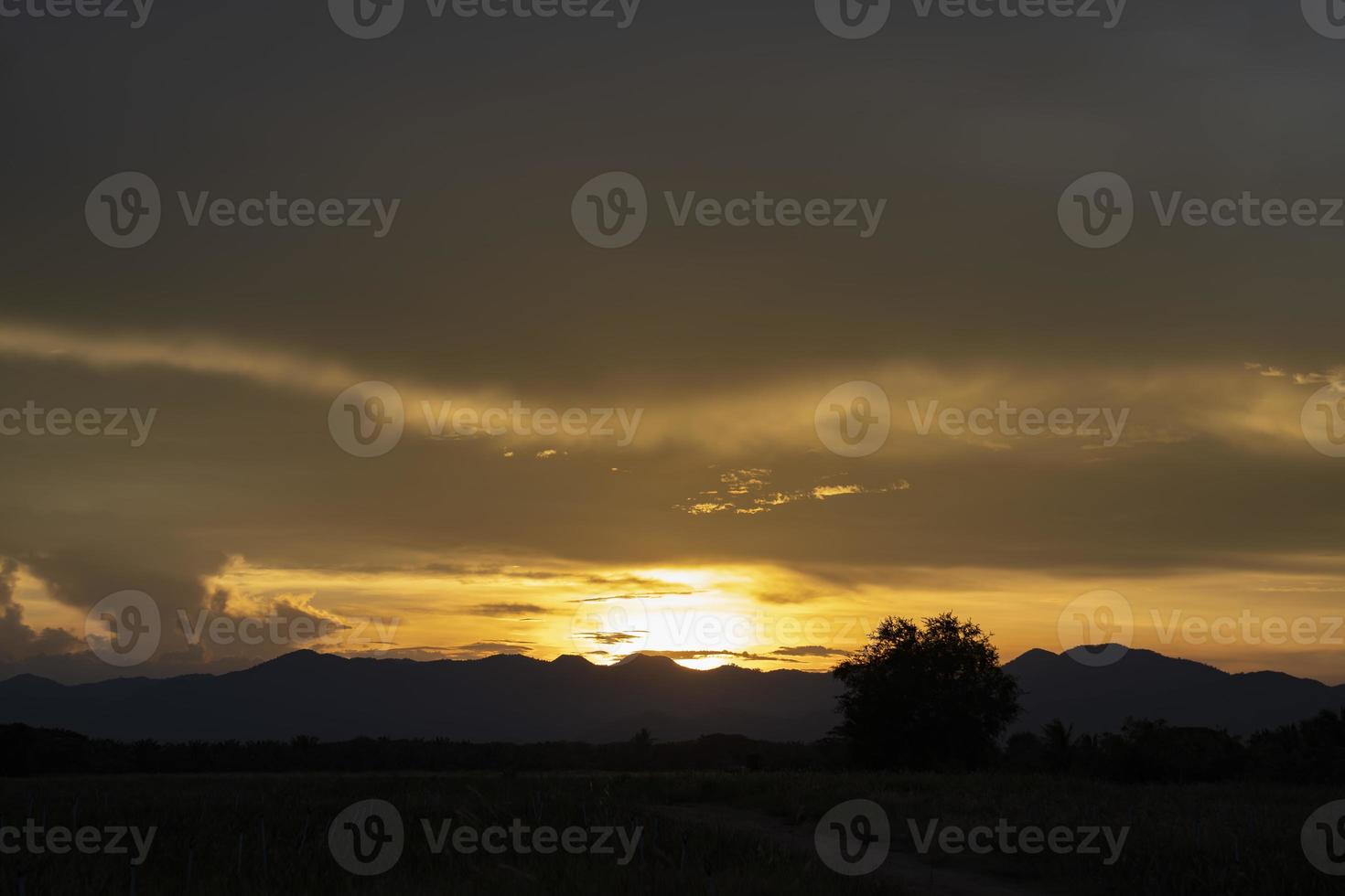 senso momento Visualizza dietro a il montagna nel il d'oro leggero a partire dal il sole. foto