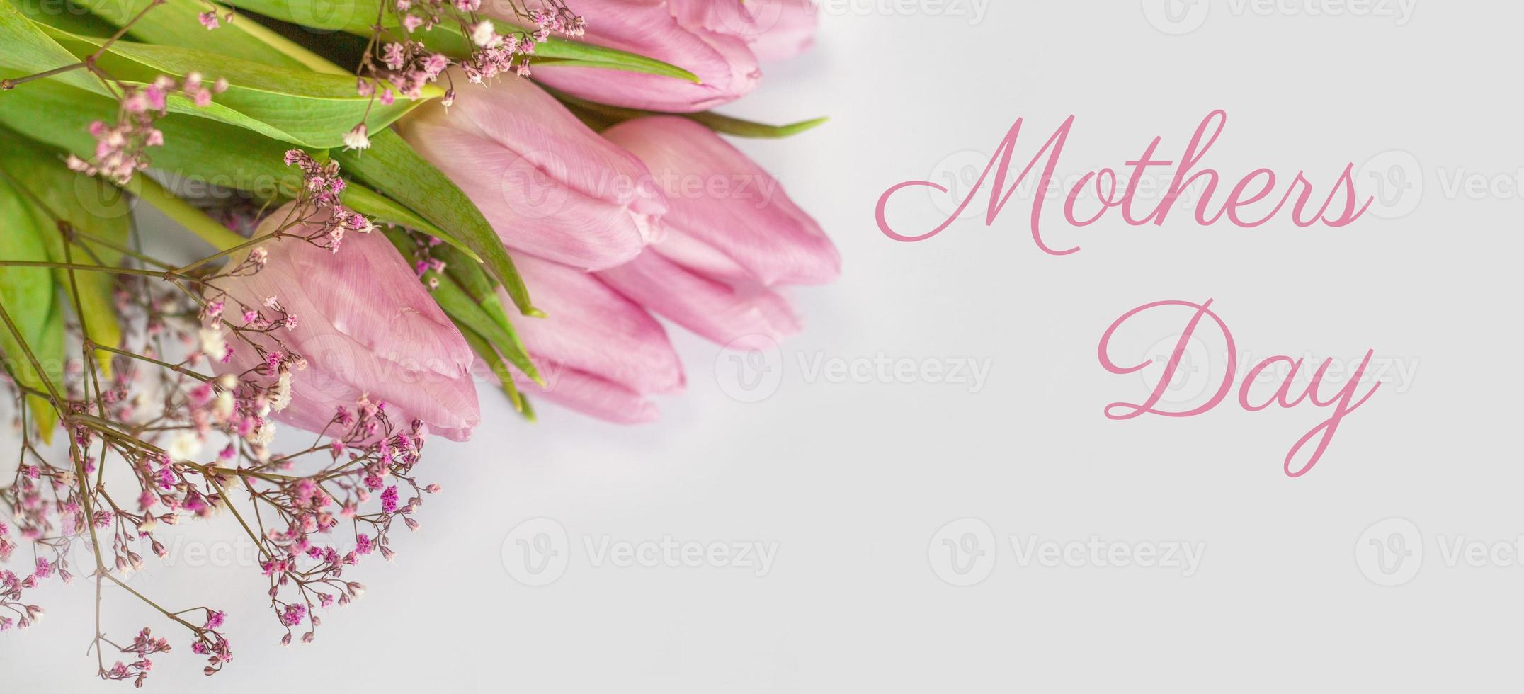 madri giorno. rosa tulipani. bandiera design. La madre di giorno celebrazione sfondo. foto