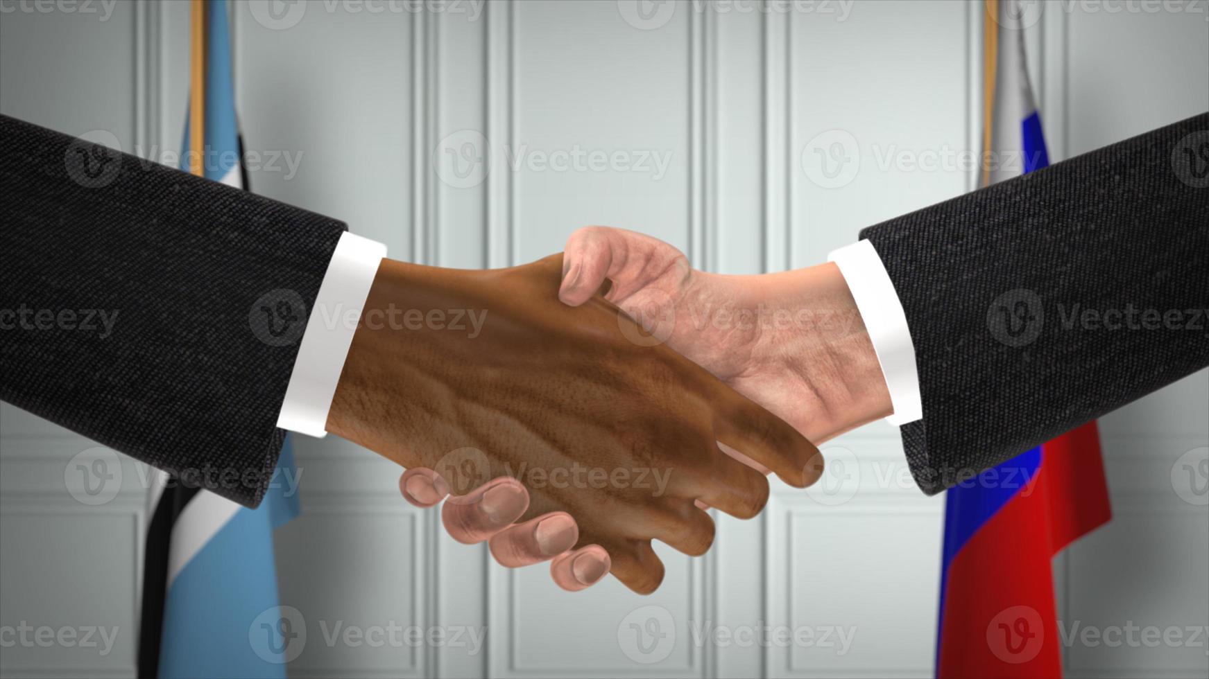 Botswana e Russia affare stretta di mano, politica 3d illustrazione. ufficiale incontro o cooperazione, attività commerciale incontrare. uomini d'affari o politici shake mani foto