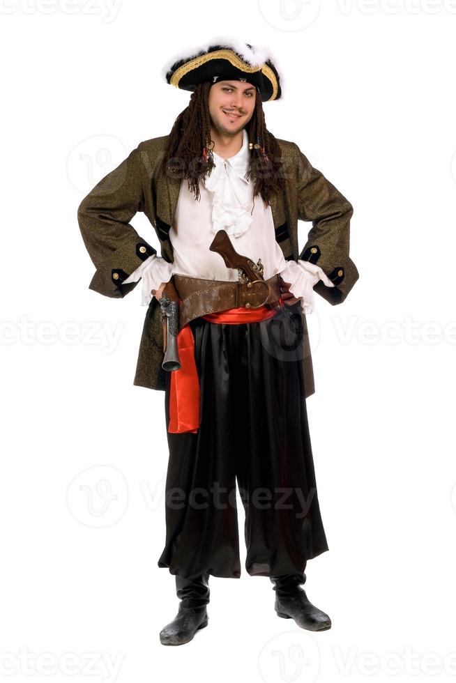 sorridente giovane uomo nel un' pirata costume foto