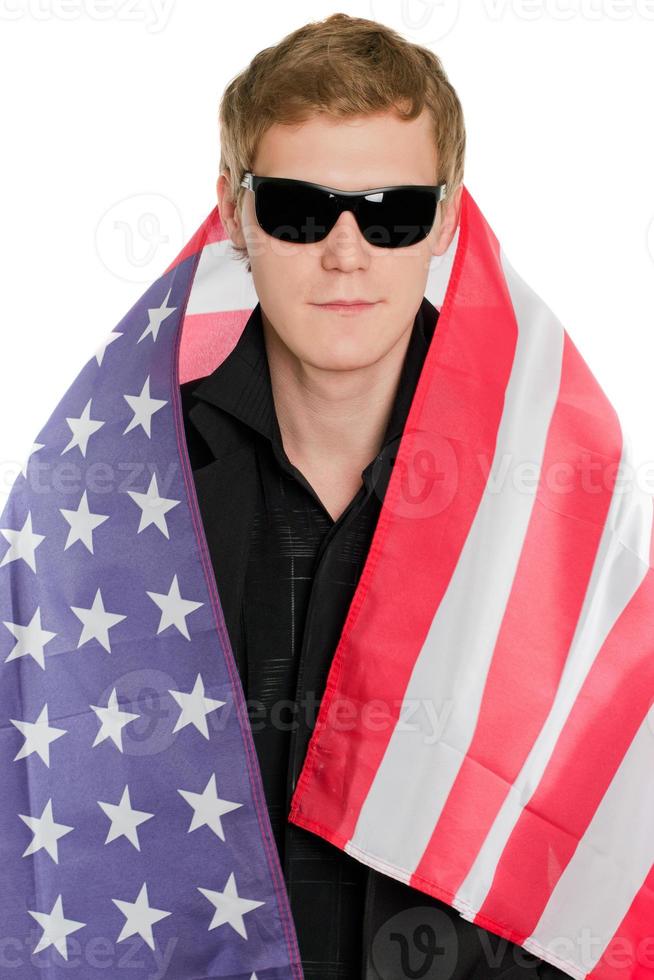giovane uomo nel il americano bandiera foto