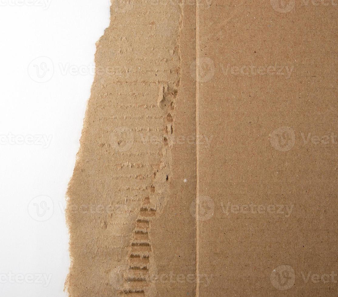 Marrone carta a partire dal il scatola, strappato bordo su un' bianca sfondo foto