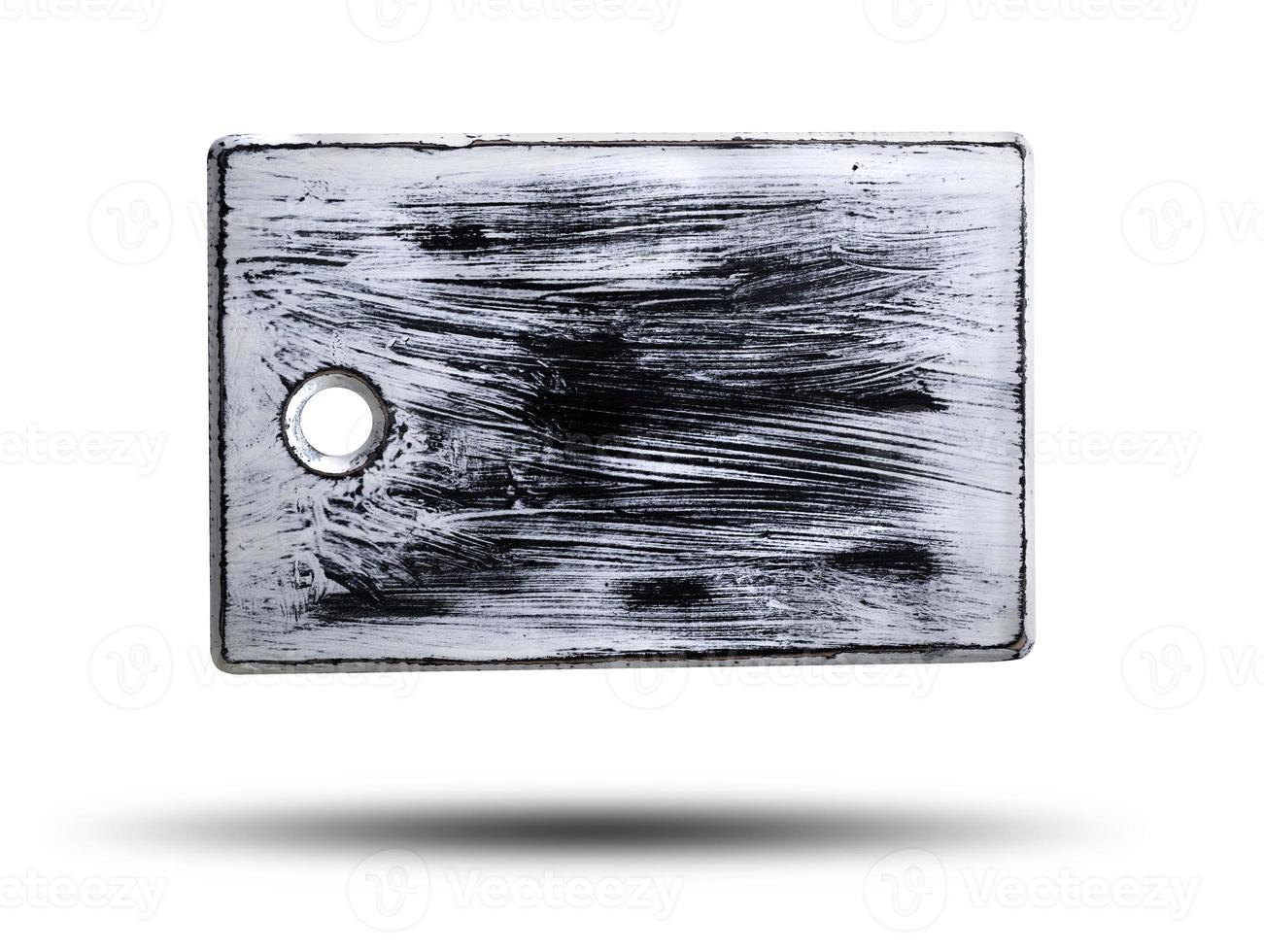 rettangolare bianca di legno taglio tavola con un' buco, squallido superficie foto