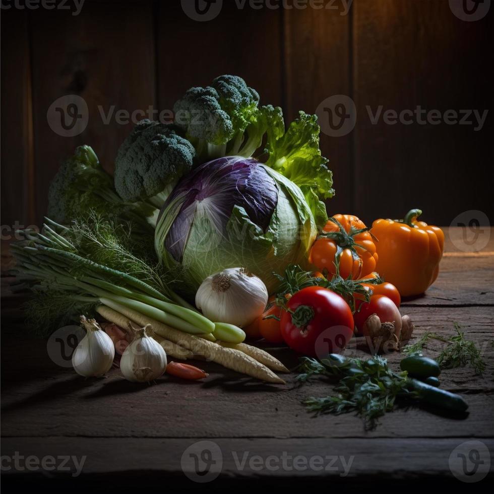 salutare verdure su di legno tavolo foto