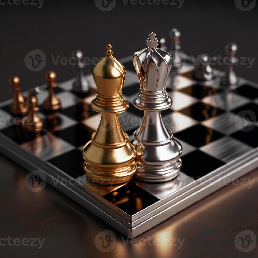 oro e argento scacchi su scacchi tavola gioco per attività commerciale metafora comando concetto foto