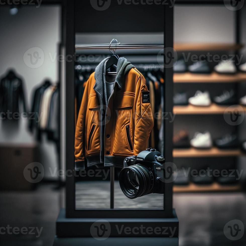 foto negozio per vestiti, vestiti negozio su appendiabiti a il moderno negozio boutique