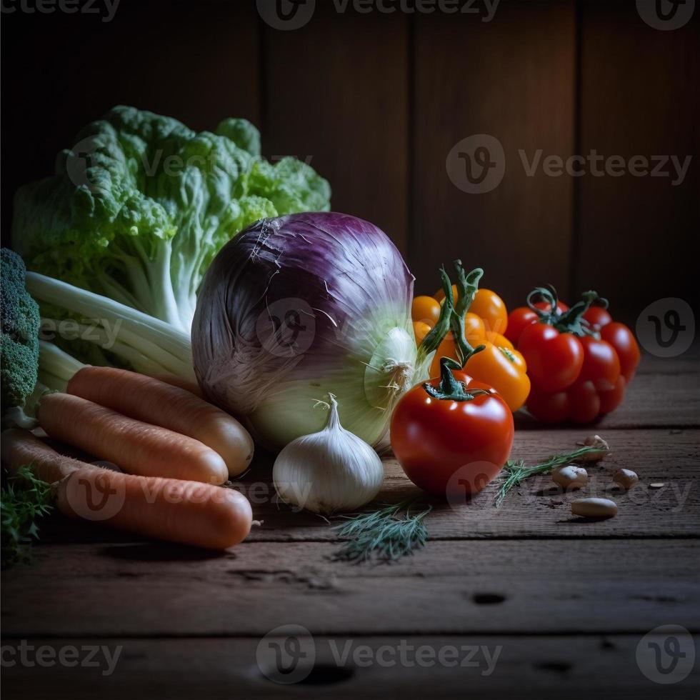 salutare verdure su di legno tavolo foto