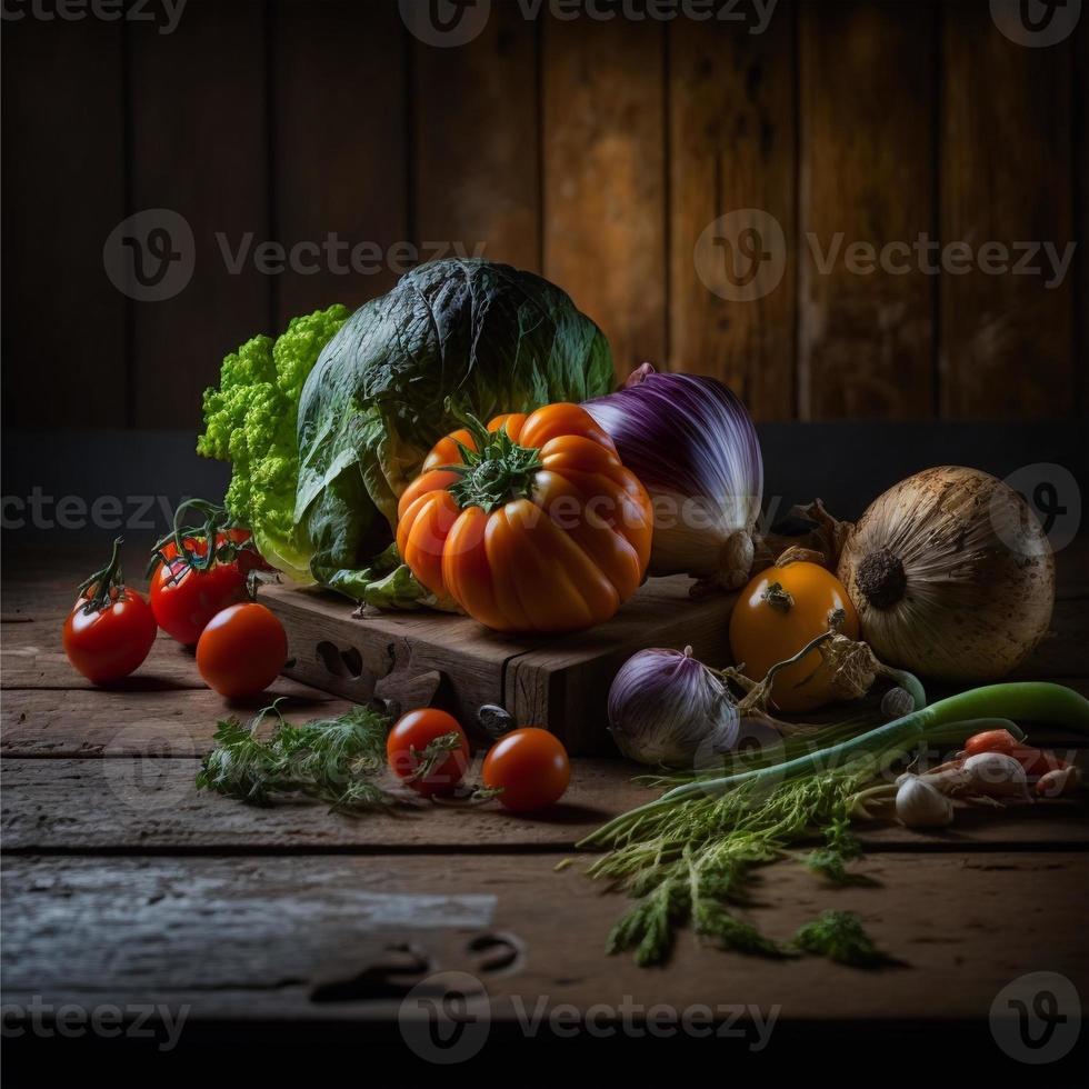 salutare verdure su di legno tavolo foto