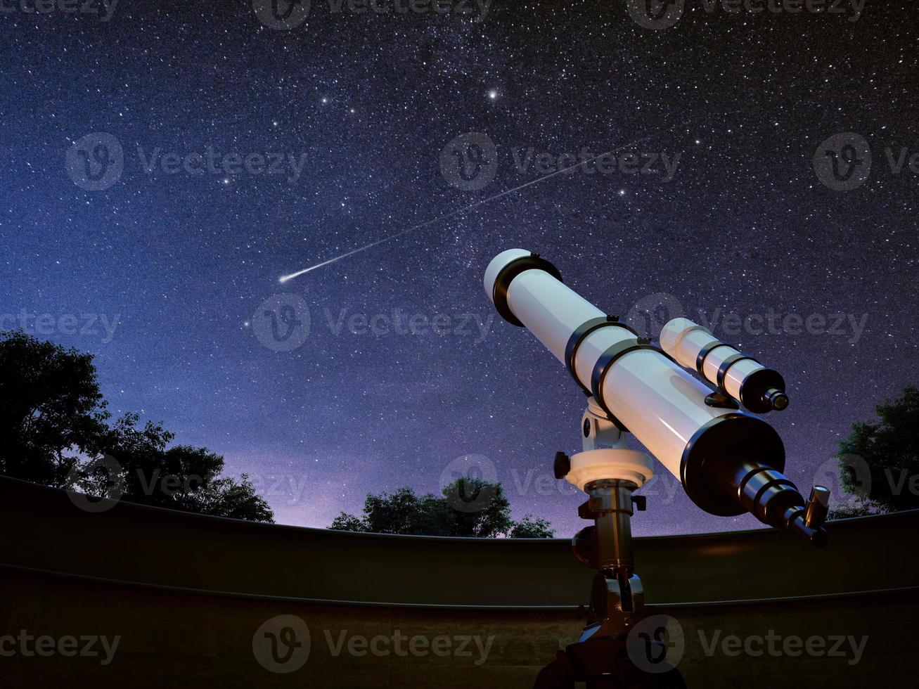 telescopio Guardando il cielo e caduta stella.3d interpretazione foto