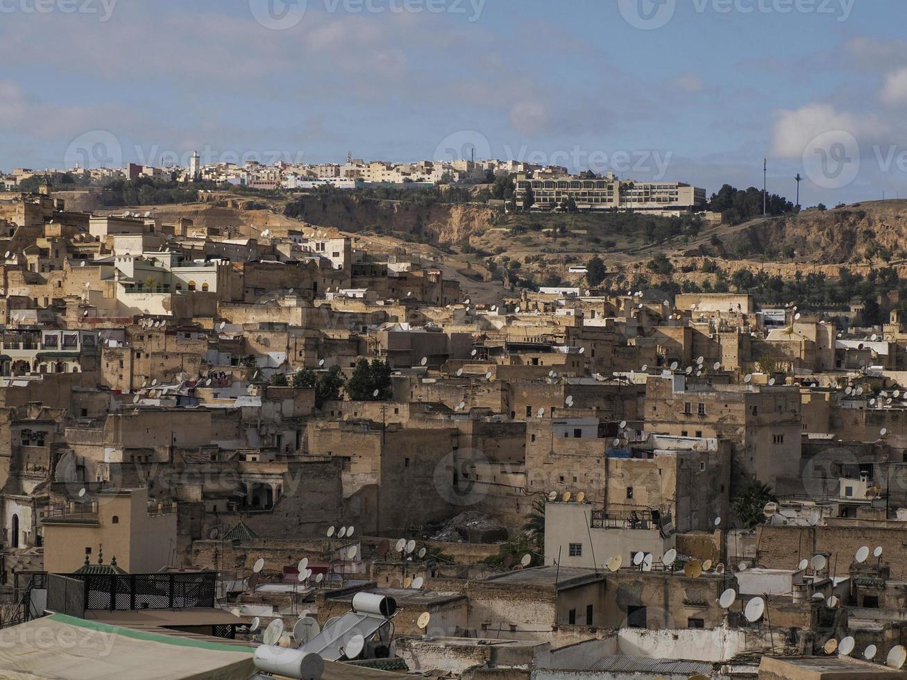 aereo Visualizza panorama di il fez EL bali medina Marocco. fes EL bali era fondato come il capitale di il idriside dinastia fra 789 e 808 anno Domini. foto