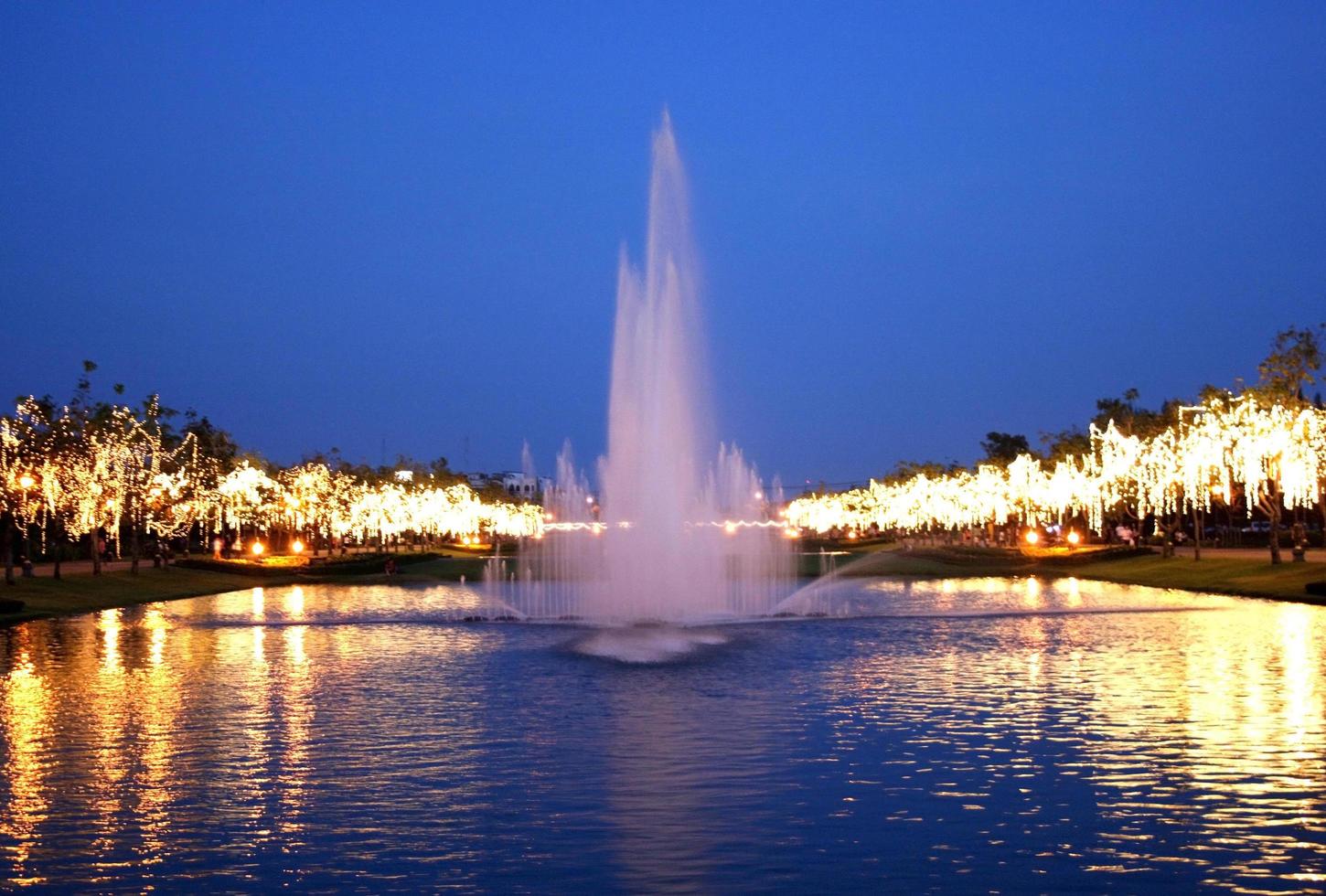 schwerin, germania, 2020 - vista del lago e della fontana di notte foto