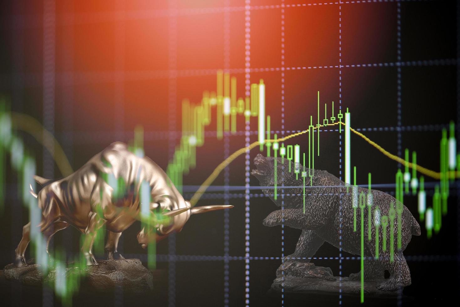 azione mercato Toro vs orso grafico azione mercato grafico commercio investimento finanziario azione scambio finanziario azione grafico grafico attività commerciale crisi schianto perdita crescere su guadagno profitti vincere su tendenza rialzista ribassista foto