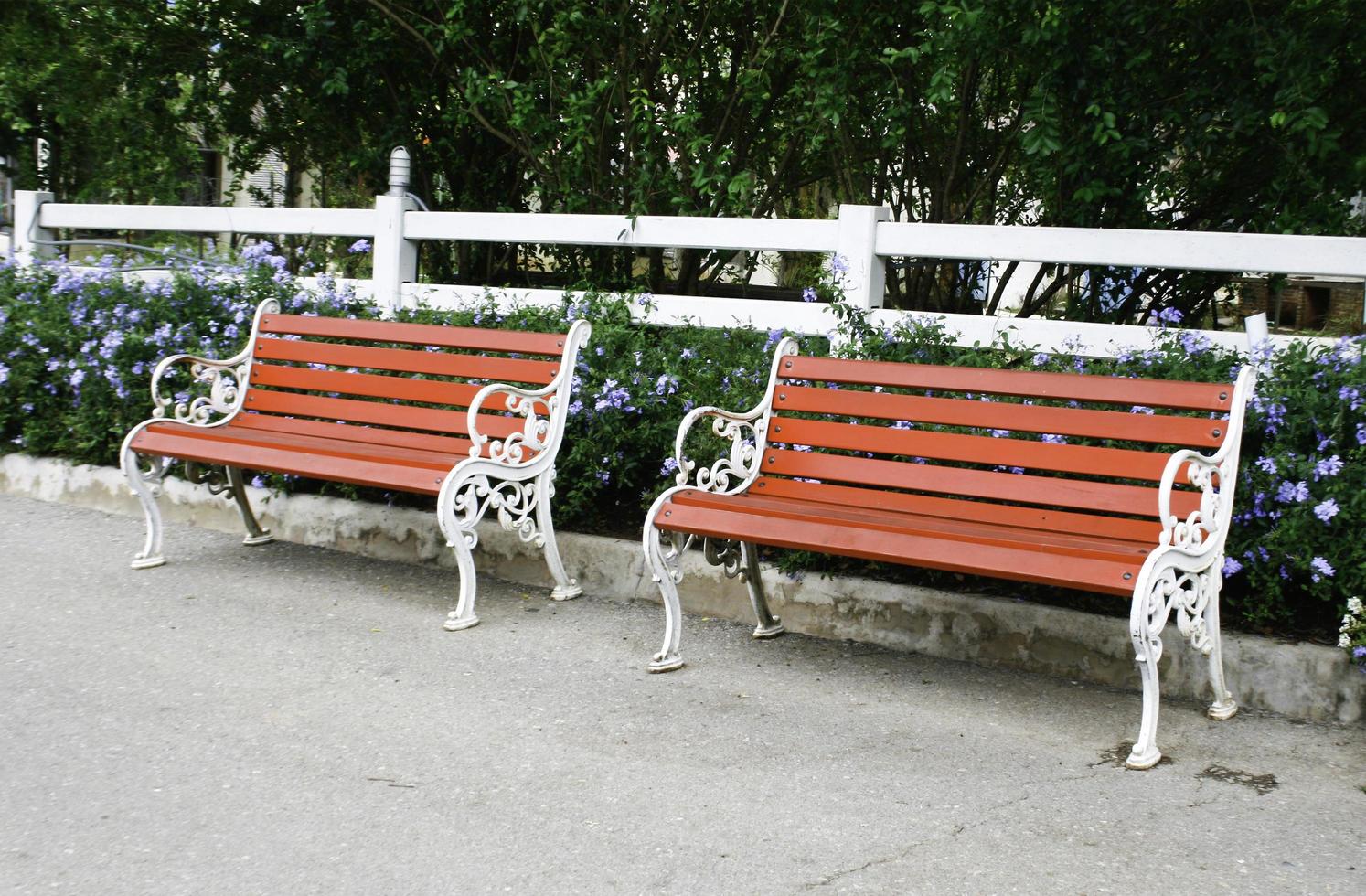 panchine rosse vicino al recinto foto