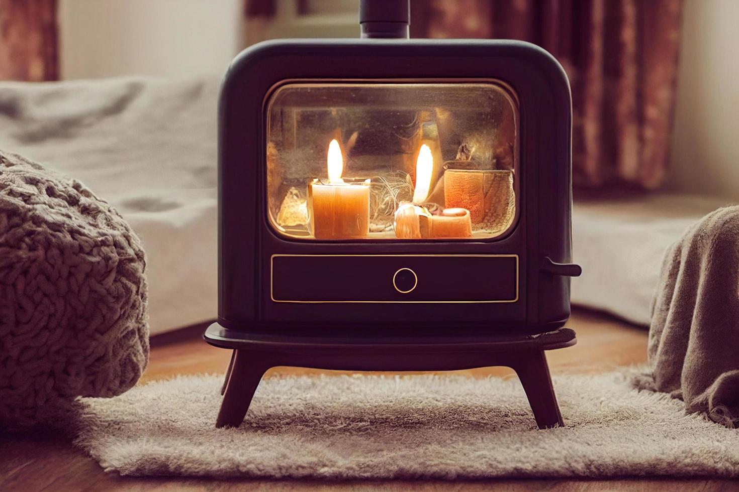 accogliente inverno fine settimana a casa. mattina con caffè o cacao, libri, caldo a maglia coperta e nordico stile sedia. hygge concep foto