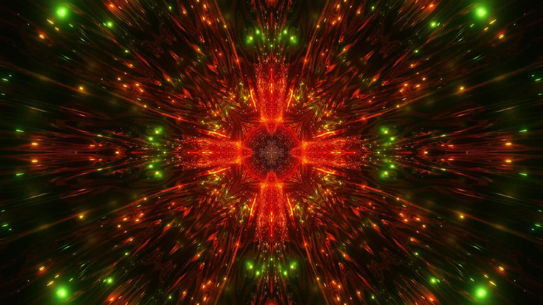 illustrazione 3d caleidoscopio verde e rosso per sfondo o carta da parati foto