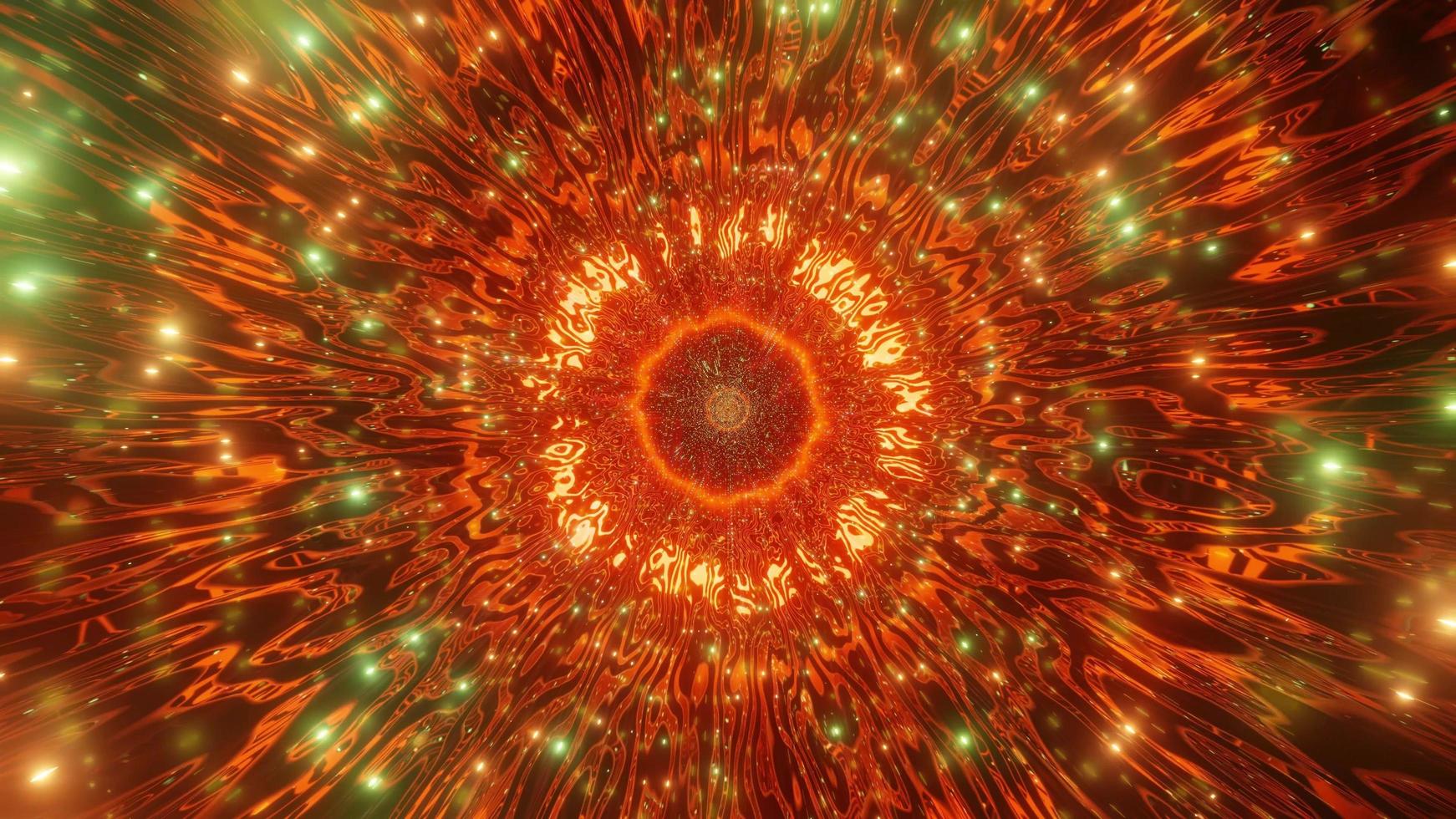 illustrazione 3d caleidoscopio arancione e verde per lo sfondo o lo sfondo foto