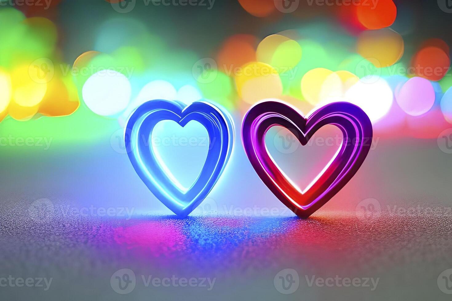 il cuore forme su astratto leggero neon luccichio sfondo nel amore concetto per san valentino giorno con dolce e romantico. neon cuore raggiante sfondo spazio per testo. design e digitale Materiale. foto