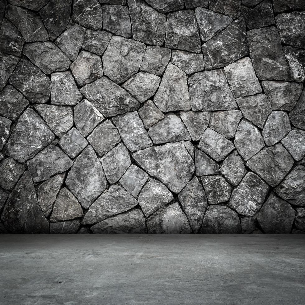 pietra parete camera interno e calcestruzzo pavimento con spazio foto