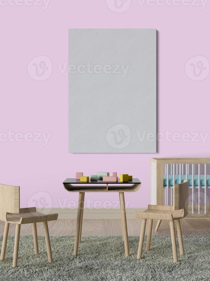 mock up poster in baby pink room, rendering 3d foto