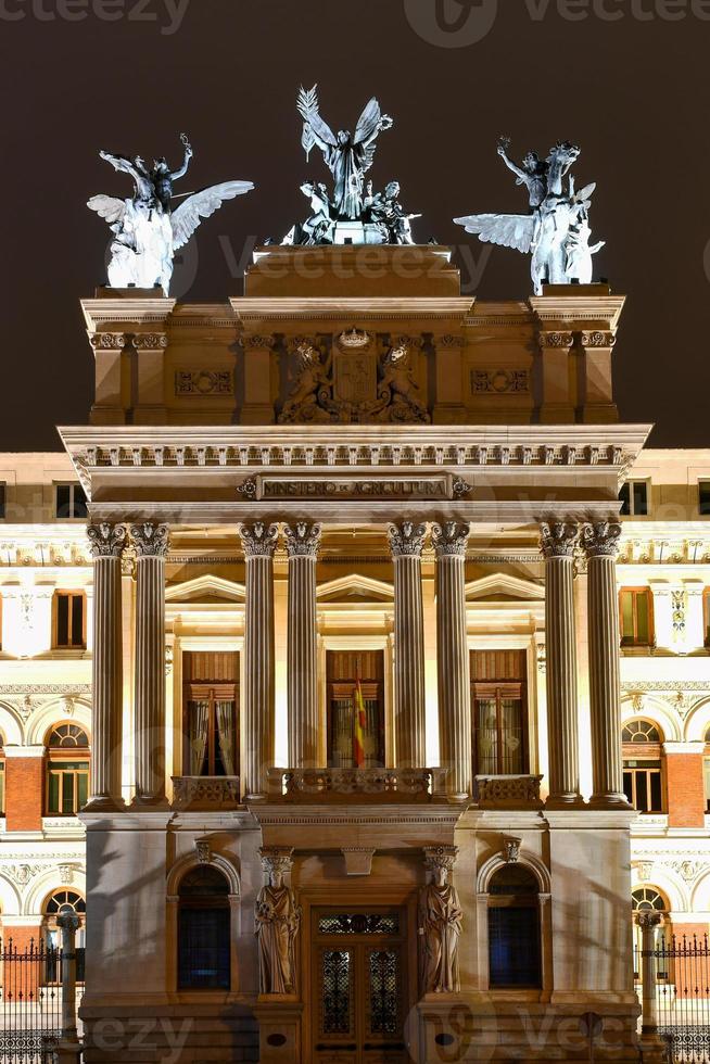 Visualizza su il promozione palazzo, il posto a sedere di agricoltura, pesca e cibo ministero nel Madrid, Spagna a notte. foto