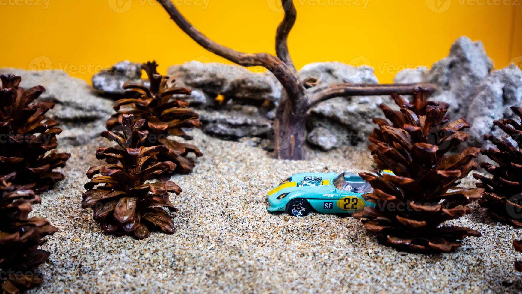 Minahasa, Indonesia Sabato, dicembre 2022, un' giocattolo auto tra il pigne foto